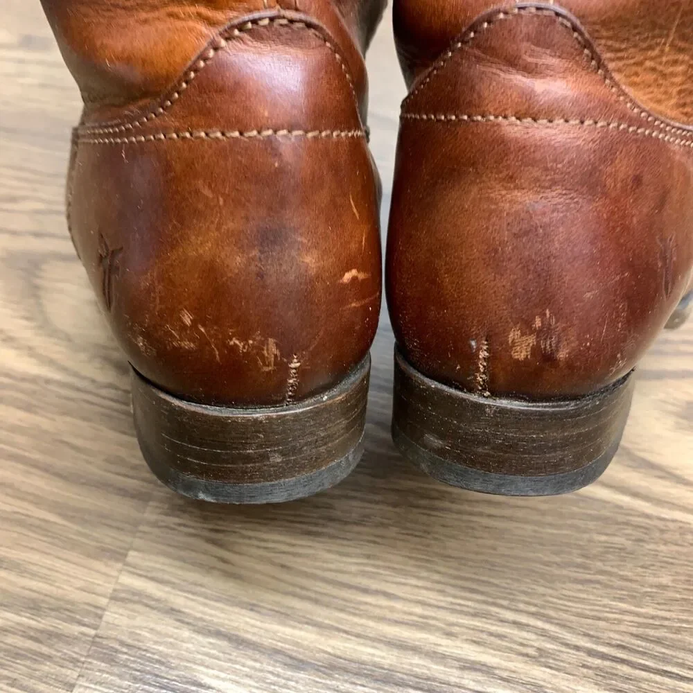 Frye #77167 Melissa Button Brown Tall Leather Riding Biker Womens Boots‎ Size 6B